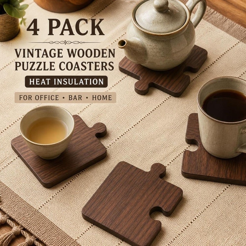 4pcs Vintage Wooden Coaster Se - Woodworking Game ulasan dan harga