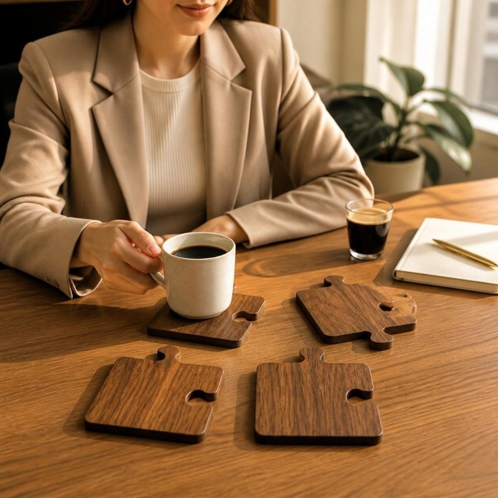 4pcs Vintage Wooden Coaster Se - Woodworking Game ulasan dan harga