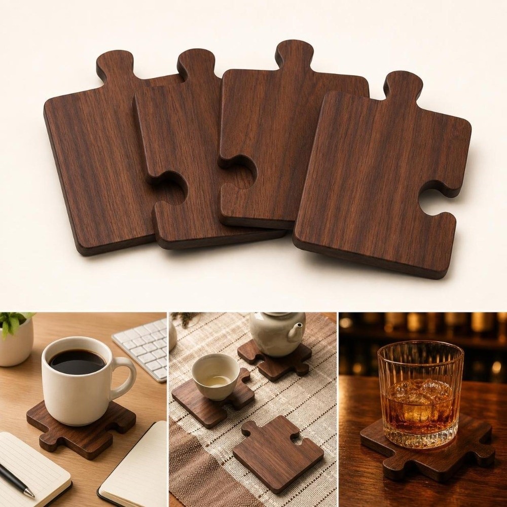 4pcs Vintage Wooden Coaster Se - Woodworking Game ulasan dan harga