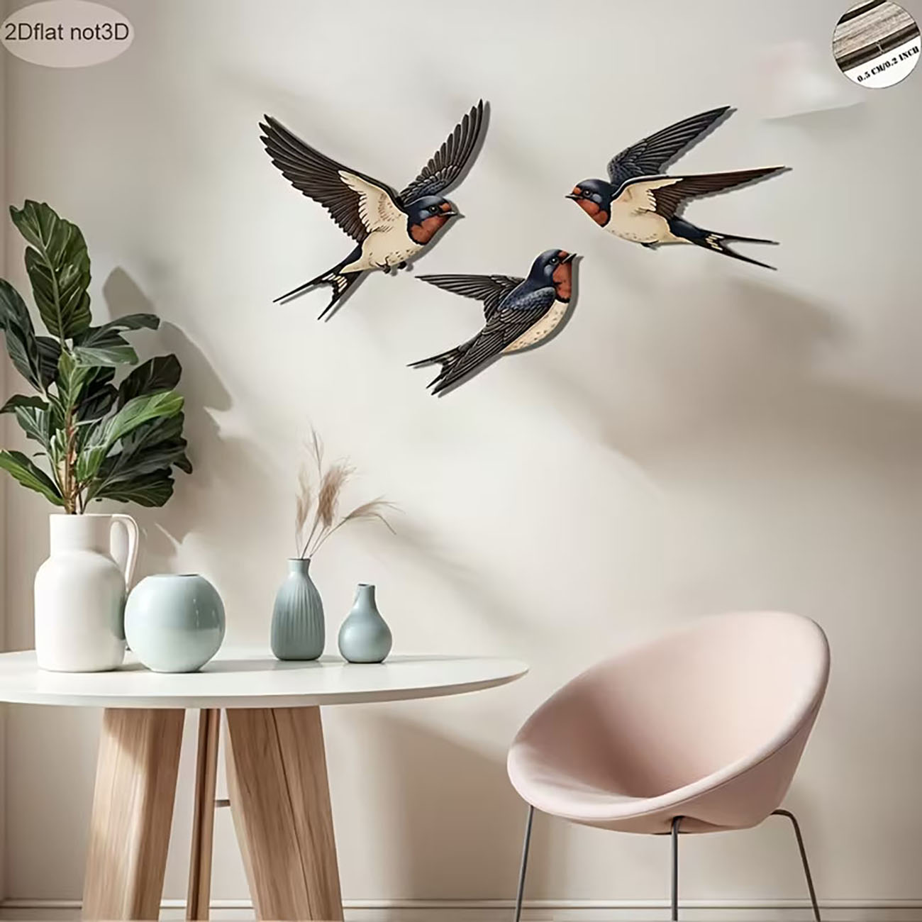 2D Flat Swallow Wooden Wall De - Woodworking Room ulasan dan harga