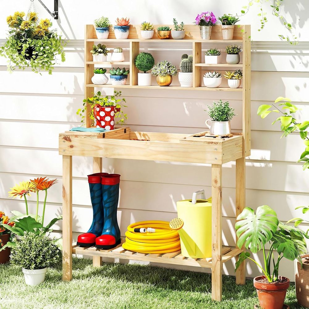 Potting Bench Table, 60” Wood  - Woodworking Work Table ulasan dan harga