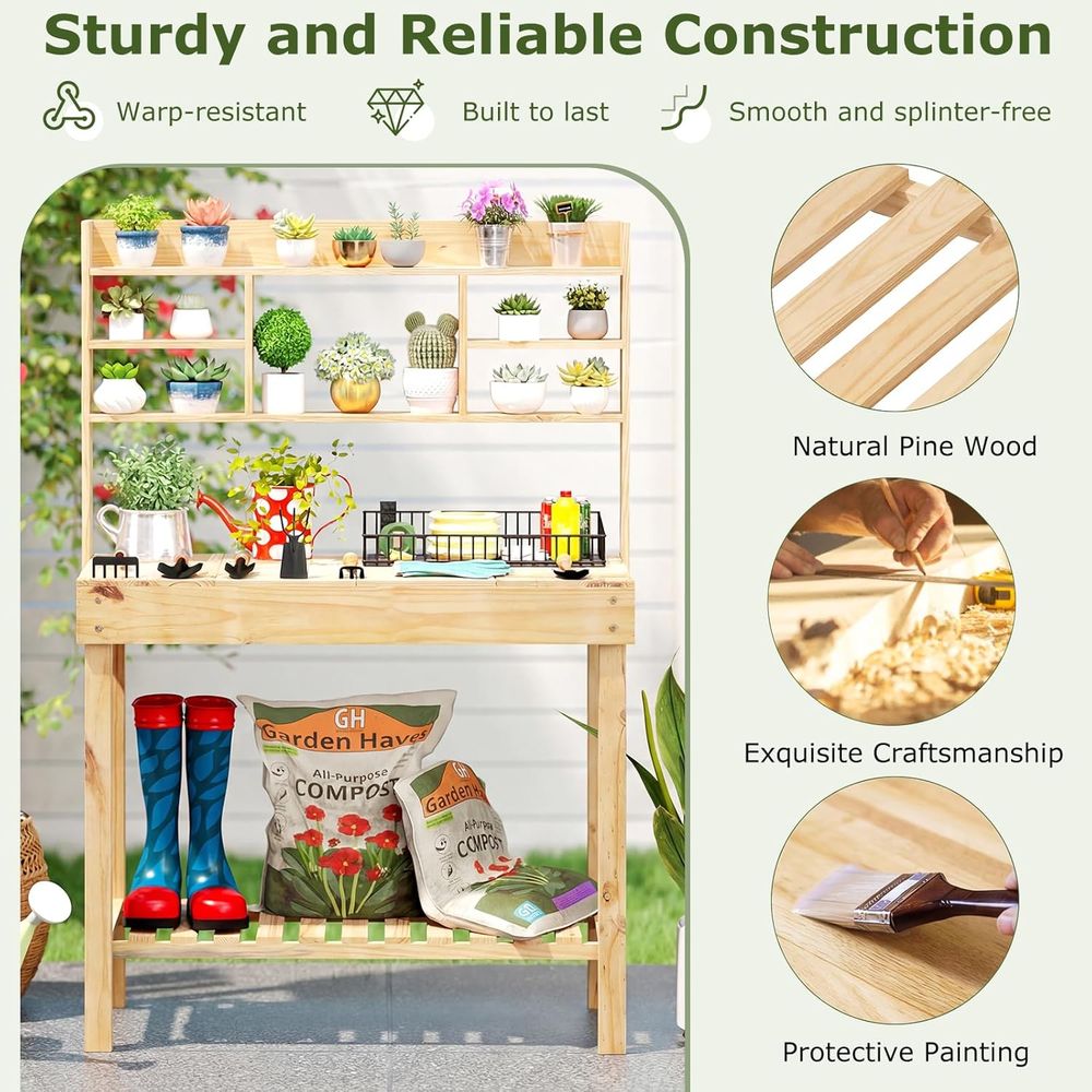 Potting Bench Table, 60” Wood  - Woodworking Work Table ulasan dan harga