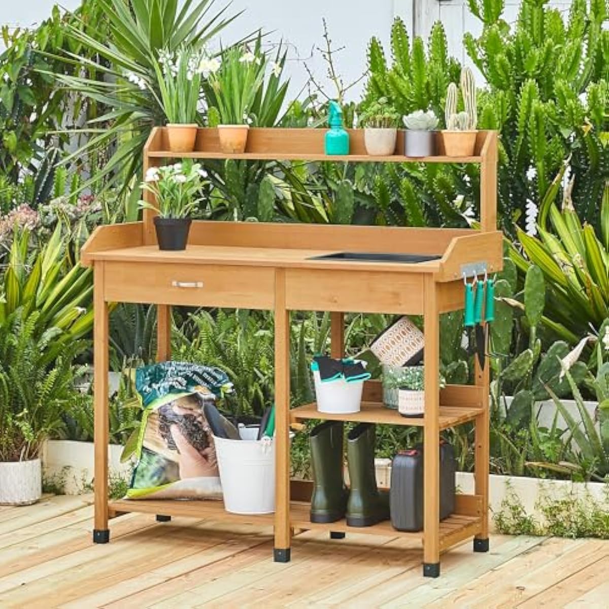Outdoor Potting Bench with Rem - Woodworking Work Table ulasan dan harga