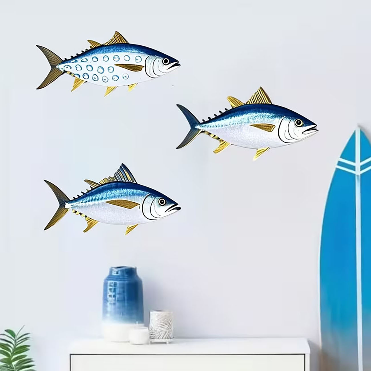 3 Pcs Wooden Tuna Fish Wall De - Woodworking Room ulasan dan harga